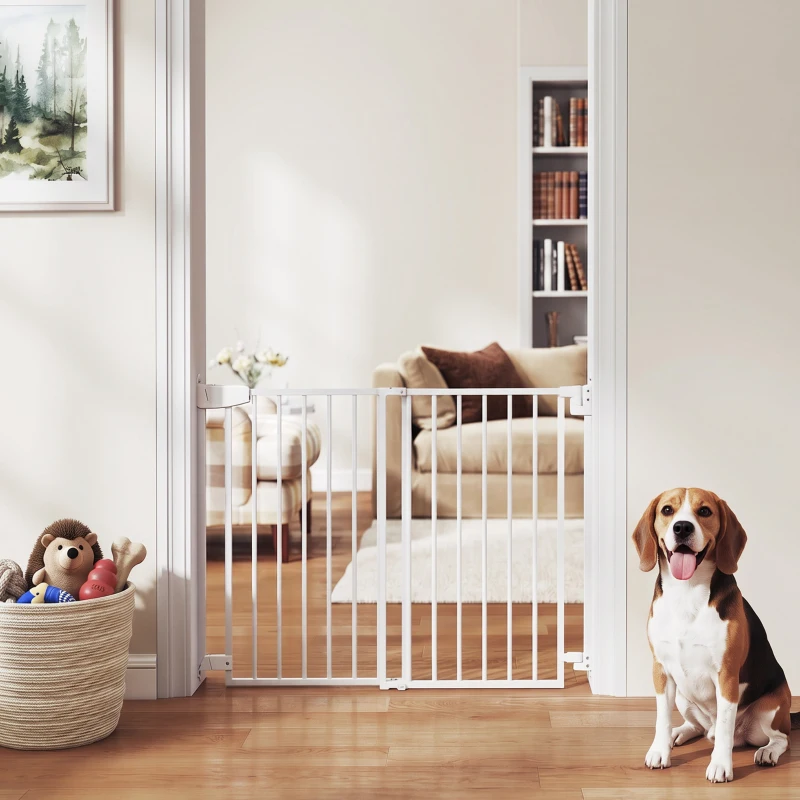 PawHut Baby Gate, 28.3"-42.7" Wide Dog Gate with Dual Locks, Easy Walk Through for Stairs, Doorways, Kitchen, White