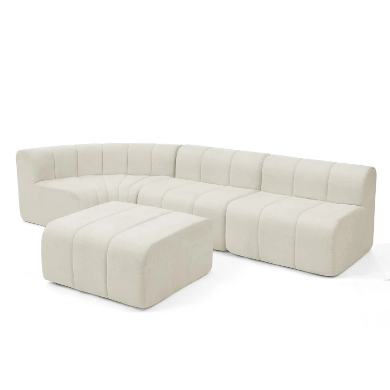 Modern Semi-Curved Sectional with Stitched Chenille and Movable Ottoman, Chic Floor Sofa with No Assembly, 116.5'' L x 76" W x 25.5" H, Beige