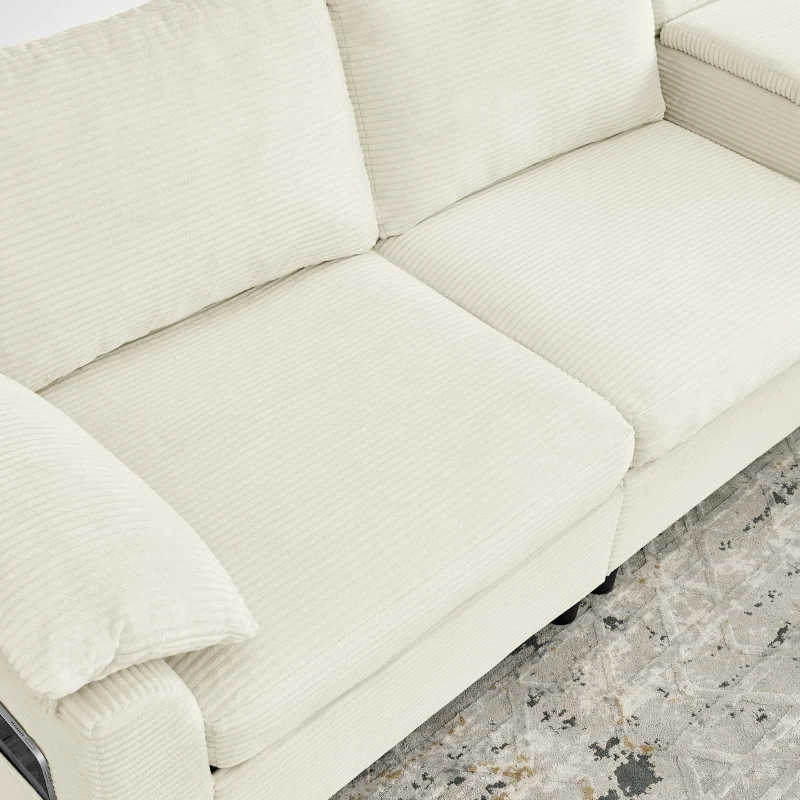 Modern Modular Sectional with All-in-One Storage, Chic L-Shaped Sofa with Cup Holder and Liftable Ottoman, 108.5'' L x 56.5" W x 32" H, Beige