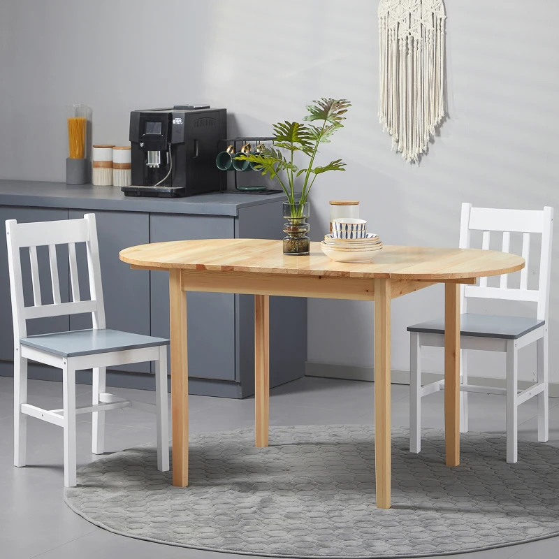 HOMCOM Solid Wood Kitchen Table, Drop Leaf Tables for Small Spaces, Folding Dining Table, Natural