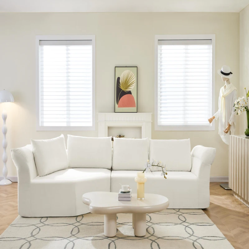 Elegant Modular Sectional with Left Arm and Wide Armrests, Modern Curved Corner Sofa with Throw Pillows, 127'' L x 57" W x 26" H, Beige