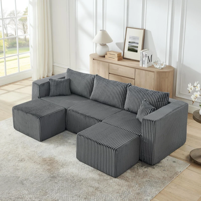 Ultra-Comfy Corduroy Modular Sectional Sofa with High-Density Foam, Smart Compact Couch for Small Space Apartment, 42'' L x 18"W x 17.5" H, Gray