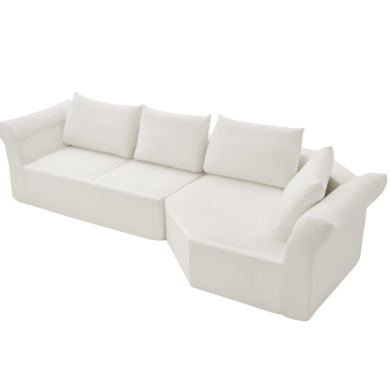 Modern Modular Sectional with Right Arm and Wide Armrests, Elegant Curved Corner Sofa with Throw Pillows, 127'' L x 57" W x 26" H, Beige