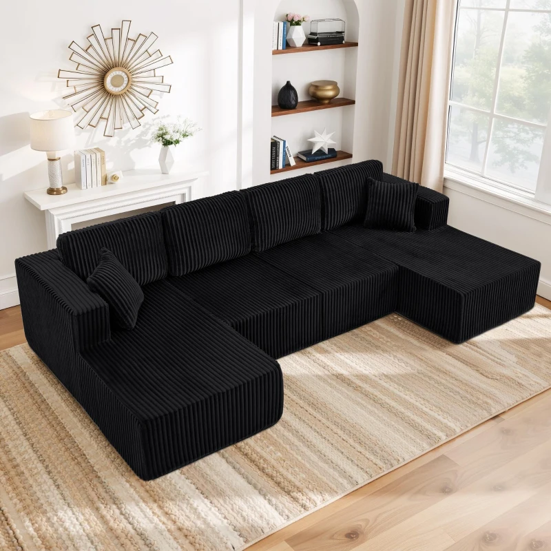 Extra Spacious U-Shaped Modular Sectional Sofa with Foam Cushions, Comfy Sleeper Couch for Living Room Bedroom, 161'' L x 80.5"W x 24.5" H, Black