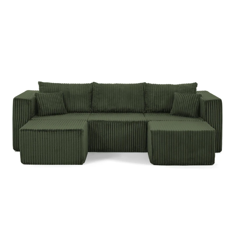 Minimalist Corduroy Modular Sofa with High-Density Foam, Smart Compact Sectional for Small Space Apartment, 42'' L x 18"W x 17.5" H, Green