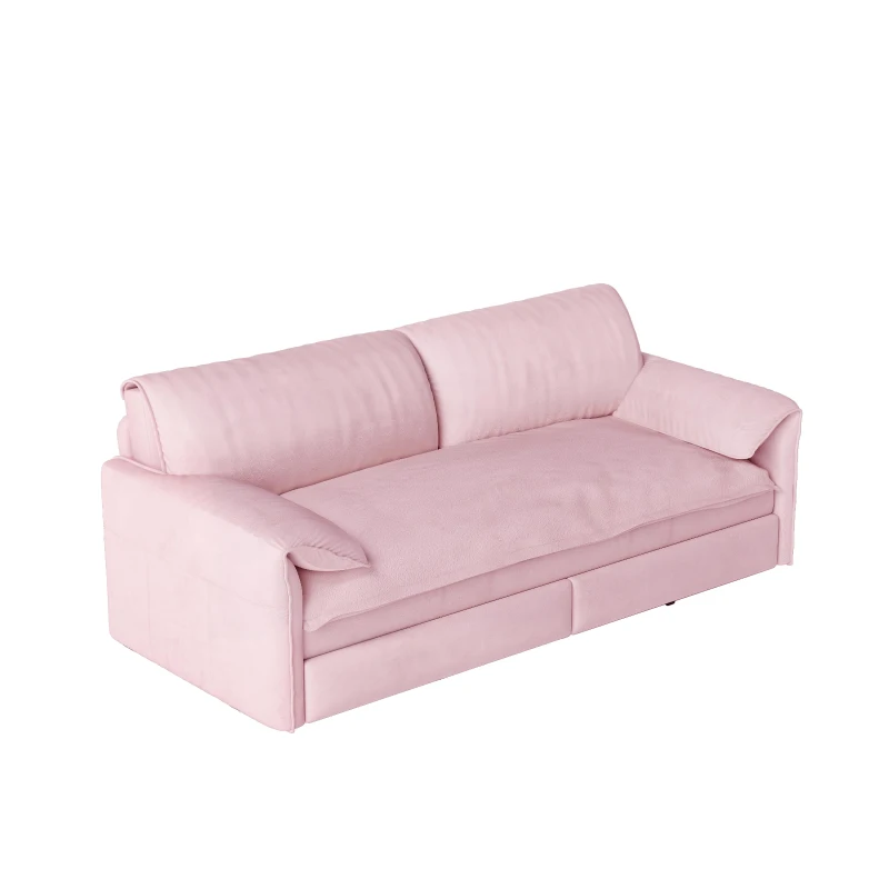 Modern 3-in-1 Convertible Sofa with Side Storage and Metal Legs, Chic Velvet Loveseat Bed with Rolling Wheels, 66'' L x 33.5" W x 36" H, Pink