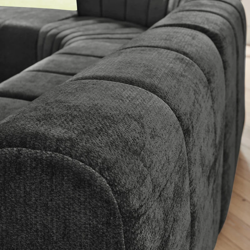 Modern Semi-Curved Modular Sectional Sofa with Movable Ottoman, Cozy Stitched Chenille Couch for Living Room, 116.5'' L x 76"W x 25.5" H, Black