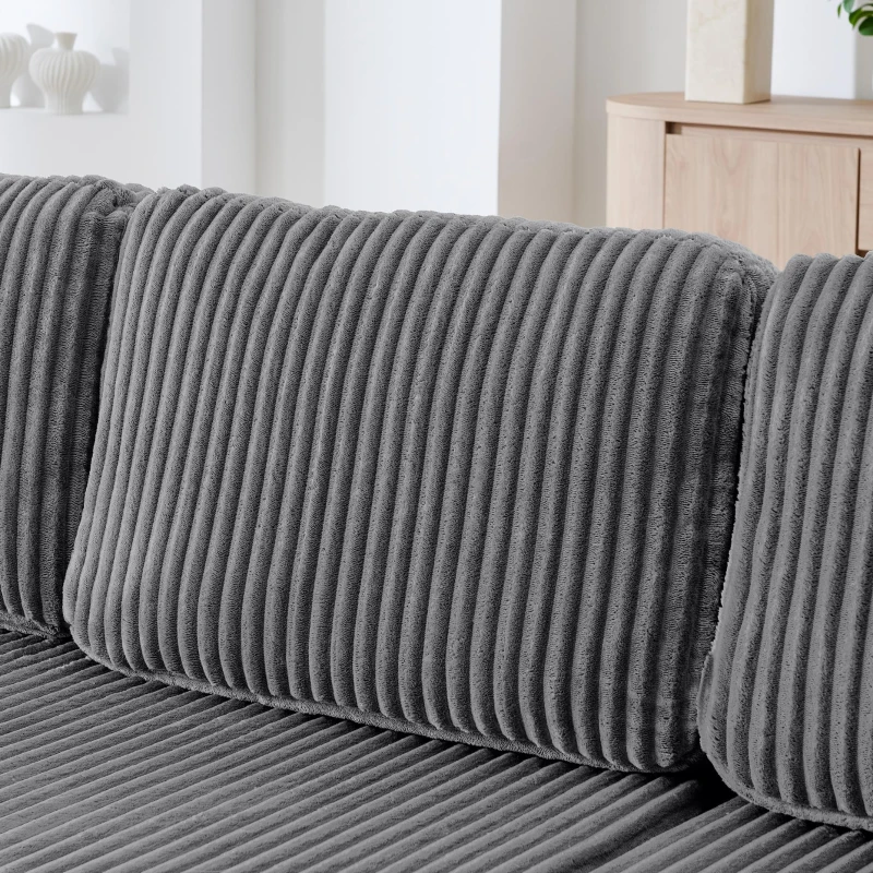 Cozy U-Shaped Sectional with Skin-Friendly Corduroy and Foam, Space-Saving Sleeper Sofa with No Assembly, 132.5'' L x 61" W x 25.5" H, Gray