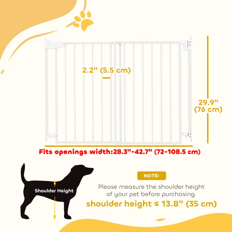 PawHut Baby Gate, 28.3"-42.7" Wide Dog Gate with Dual Locks, Easy Walk Through for Stairs, Doorways, Kitchen, White