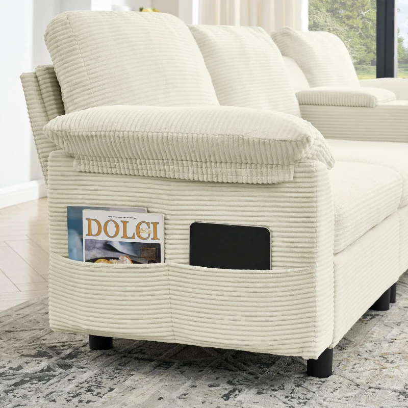 Modern Modular Sectional with All-in-One Storage, Chic L-Shaped Sofa with Cup Holder and Liftable Ottoman, 108.5'' L x 56.5" W x 32" H, Beige