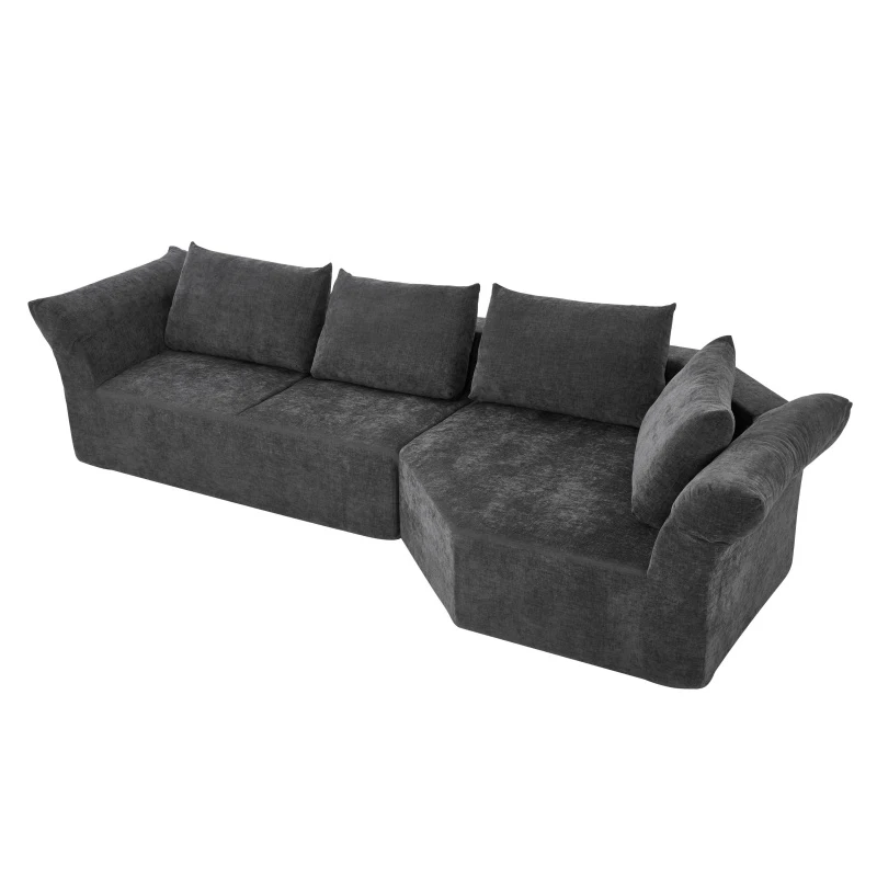 Modern Right-Arm Modular Sectional with Wide Armrests, Elegant Curved Corner Sofa with Throw Pillows, 127'' L x 57" W x 26" H, Dark Gray