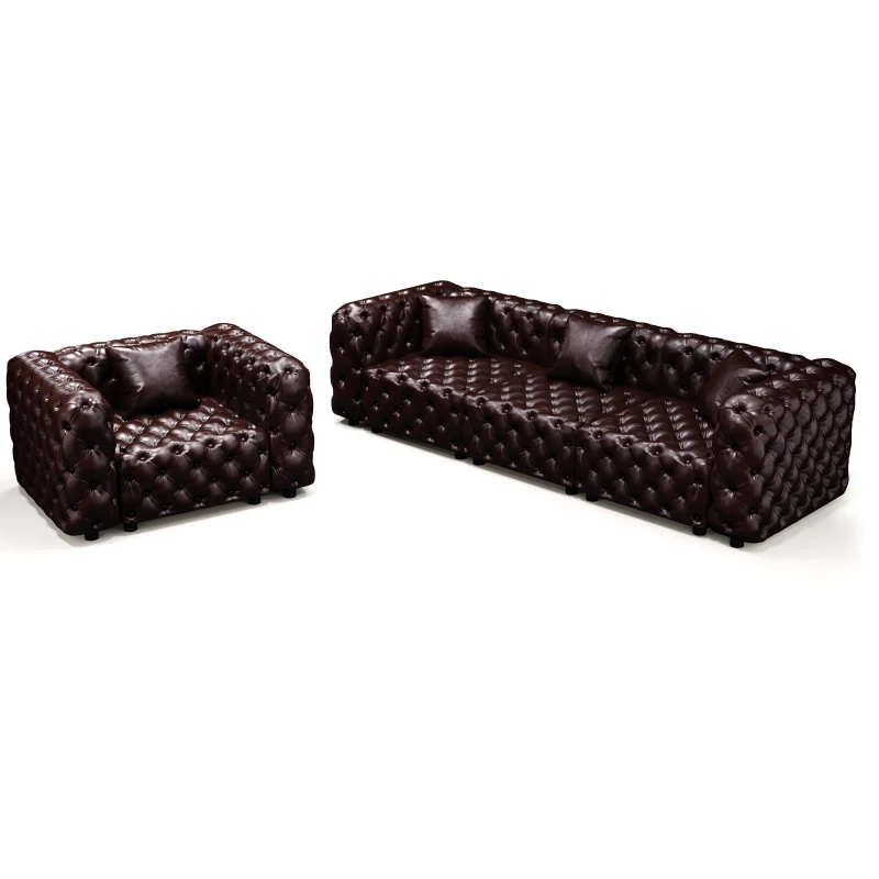 Premium Faux Leather Sectional Sofa with Button Tufting, Stylish Modular 3-Seater Couch for Living Room, 105.5'' L x 36.5"W x 29" H, Dark Brown