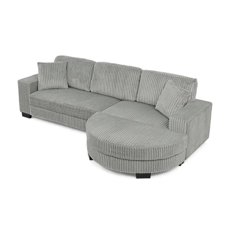 Elegant L-Shaped Modular Sleeper Sectional with Reversible Chaise, Tufted Corduroy Sofa with Arc Footstool, 110.5'' L x 57" W x 25.5" H, Grey