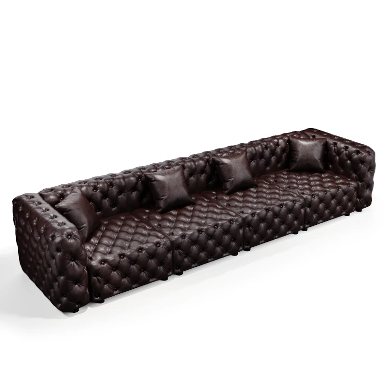 Timeless Faux Leather Sectional Sofa with Button Tufting, Roomy Modular 4-Seater Couch for Living Room, 134.5'' L x 36.5"W x 29" H, Dark Brown