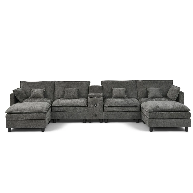 Cozy L-Shaped Sectional with Reversible Chaise and USB Port, Chic Sofa with Storage Drawer and Cup Holder, 137'' L x 58" W x 31" H, Dark Gray