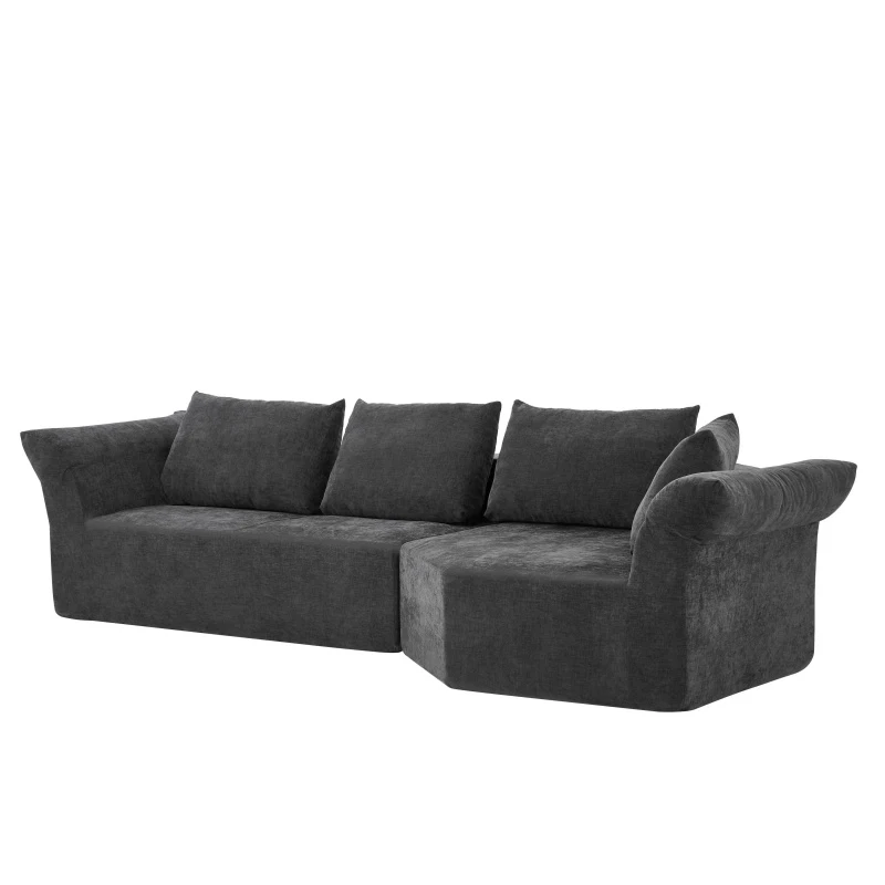 Modern Right-Arm Modular Sectional with Wide Armrests, Elegant Curved Corner Sofa with Throw Pillows, 127'' L x 57" W x 26" H, Dark Gray