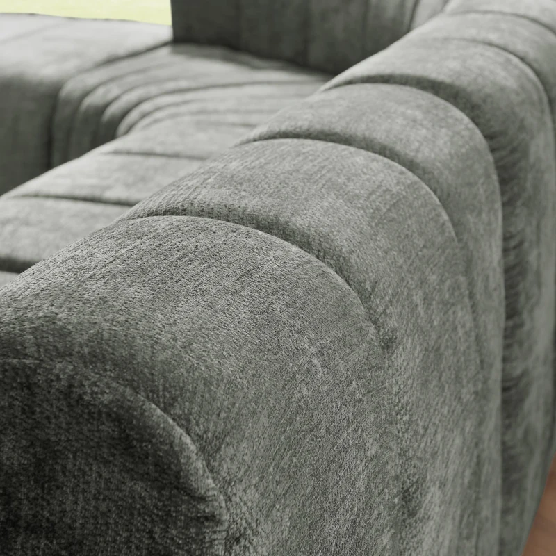 Cozy Semi-Curved Sectional with Stitched Chenille and Ottoman, Chic Floor Sofa with No Assembly, 116.5'' L x 76" W x 25.5" H, Dark Gray