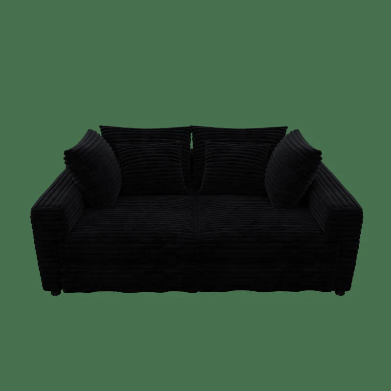 Dreamy Corduroy Cloud 4-Seat Sofa with 2 Ottomans, Handy Convertible Lounge Chair for Apartment Office, 102.5'' L x 35.5"W x 25.5" H, Black