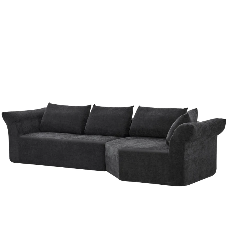 Elegant Curved Corner Sectional Sofa with Wide Armrests, Spacious L-Shaped Couch for Living Room and Bedroom, 127'' L x 57"W x 26" H, Black