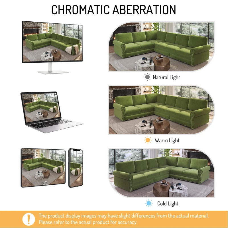 Vibrant L-Shaped Sectional Sofa with Pull-Out Bed, Comfy Convertible Sleeper Couch for Living Room, 118'' L x 86.5"W x 36.5" H, Grass Green