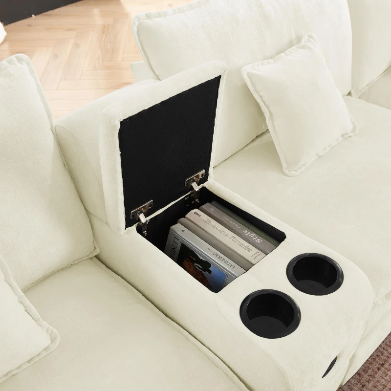 Cozy L-Shaped Sectional with Reversible Chaise and USB Port, Chic Sofa with Storage Drawer and Cup Holder, 137'' L x 58" W x 31" H, Beige