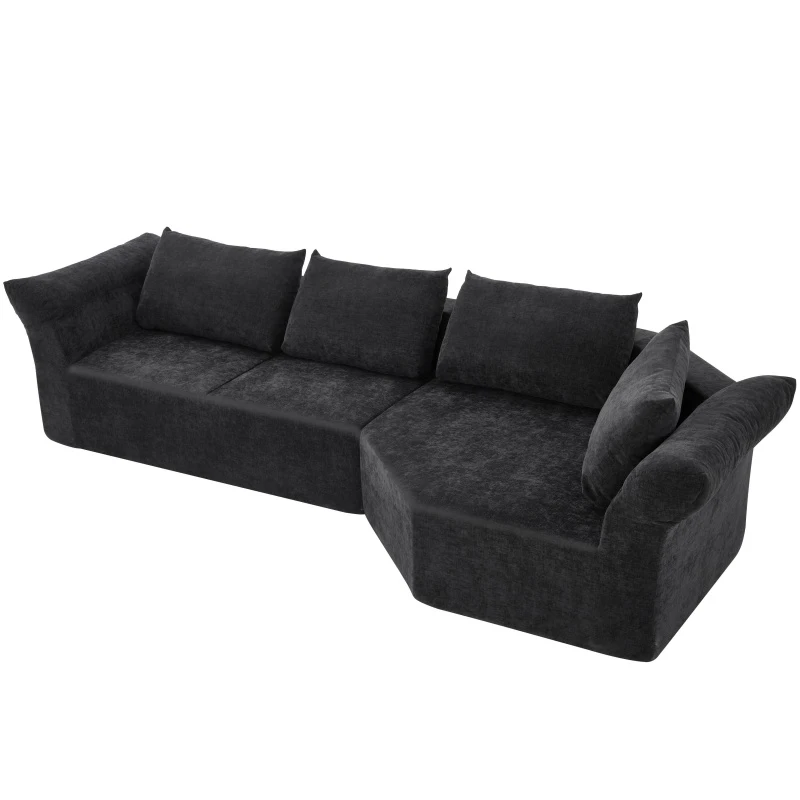 Elegant Curved Corner Sectional Sofa with Wide Armrests, Spacious L-Shaped Couch for Living Room and Bedroom, 127'' L x 57"W x 26" H, Black
