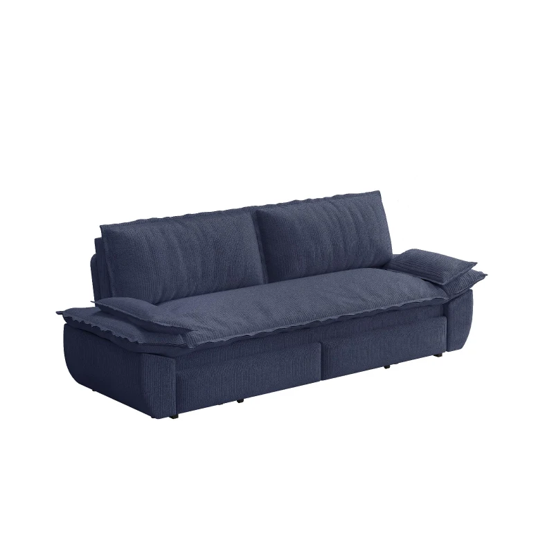 Modern Queen 3-in-1 Sleeper Sofa with Soft Corduroy Upholstery, Versatile Loveseat Bed with Pull-Out Frame, 73'' L x 33" W x 36" H, Blue