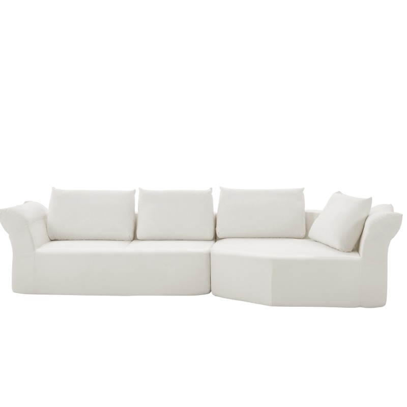 Modern Modular Sectional with Right Arm and Wide Armrests, Elegant Curved Corner Sofa with Throw Pillows, 127'' L x 57" W x 26" H, Beige