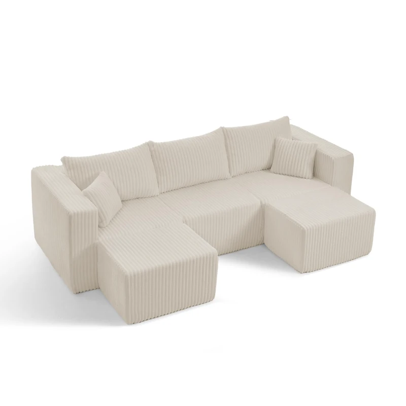 Flexible Corduroy Modular Sofa with High-Density Foam, Cozy Compact Sectional for Small Space Apartment, 42'' L x 18"W x 17.5" H, Beige
