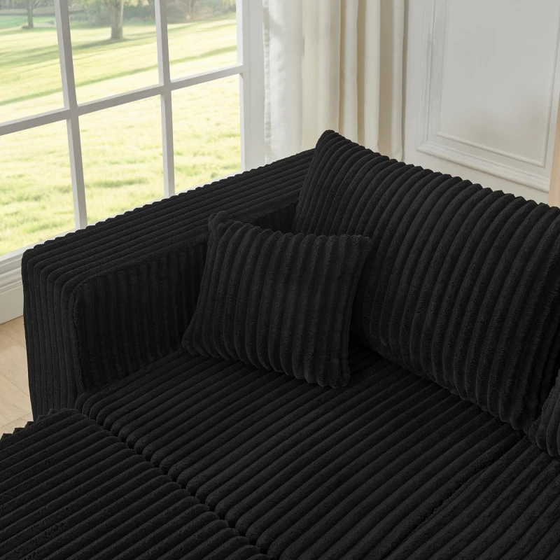 Space-Efficient Corduroy Modular Sofa with High-Density Foam, Cozy Compact Sectional for Small Space Apartment, 42'' L x 18"W x 17.5" H, Black