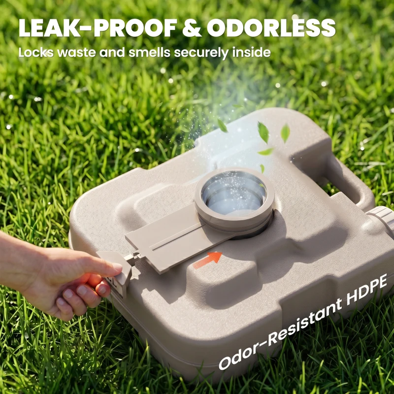Outsunny Portable Camping Toilet, Porta Potty with 2.6 Gal Waste Tank & 2.6 Gal Flush Tank, Leak-Proof and Odourless