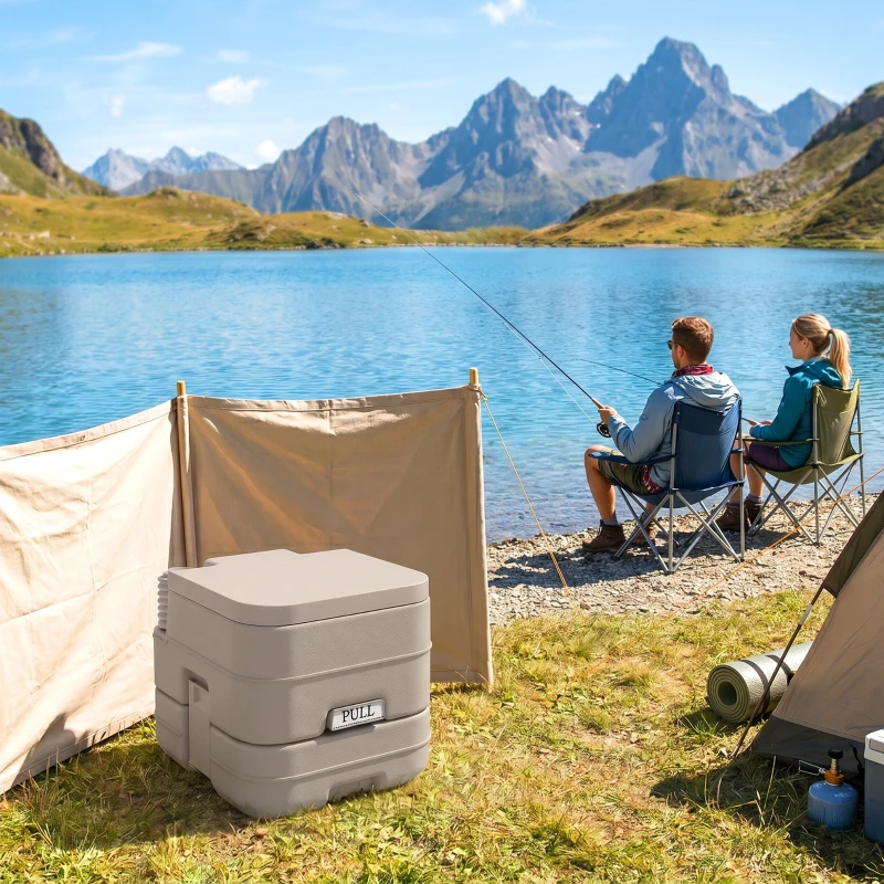 Outsunny Portable Camping Toilet, Porta Potty with 2.6 Gal Waste Tank & 2.6 Gal Flush Tank, Leak-Proof and Odourless