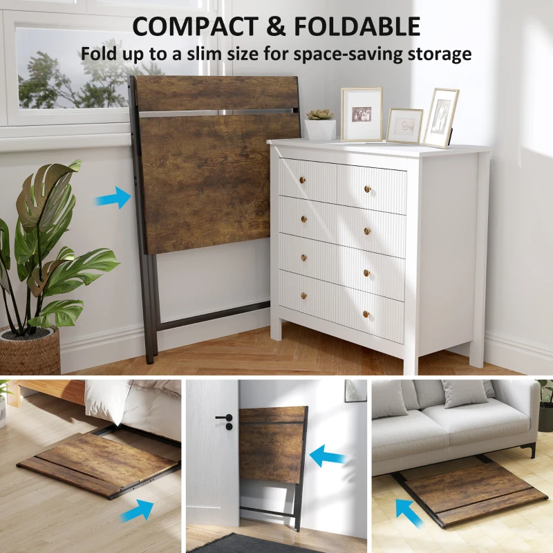 HOMCOM Folding Computer Desk, 32" Foldable Desk with Monitor Shelf for Small Space, Home Office, Easy Assembly, Rustic Brown