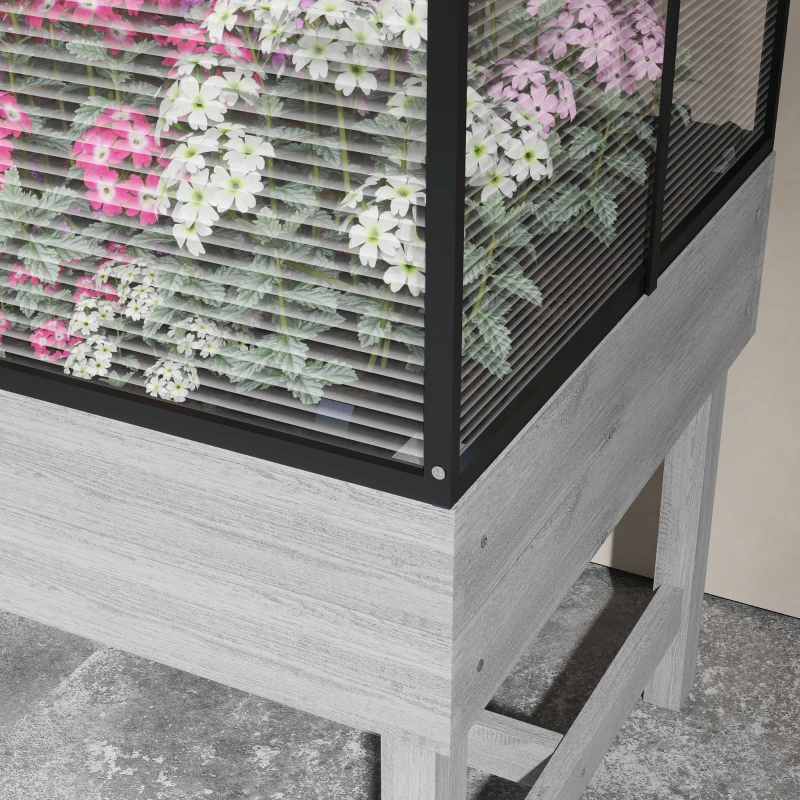 Outsunny Elevated Garden Bed with Cold Frame Greenhouse, Wooden Raised Planter Box for Indoor Seed Starting, Herbs, Vegetables and Flowers, Distressed Grey