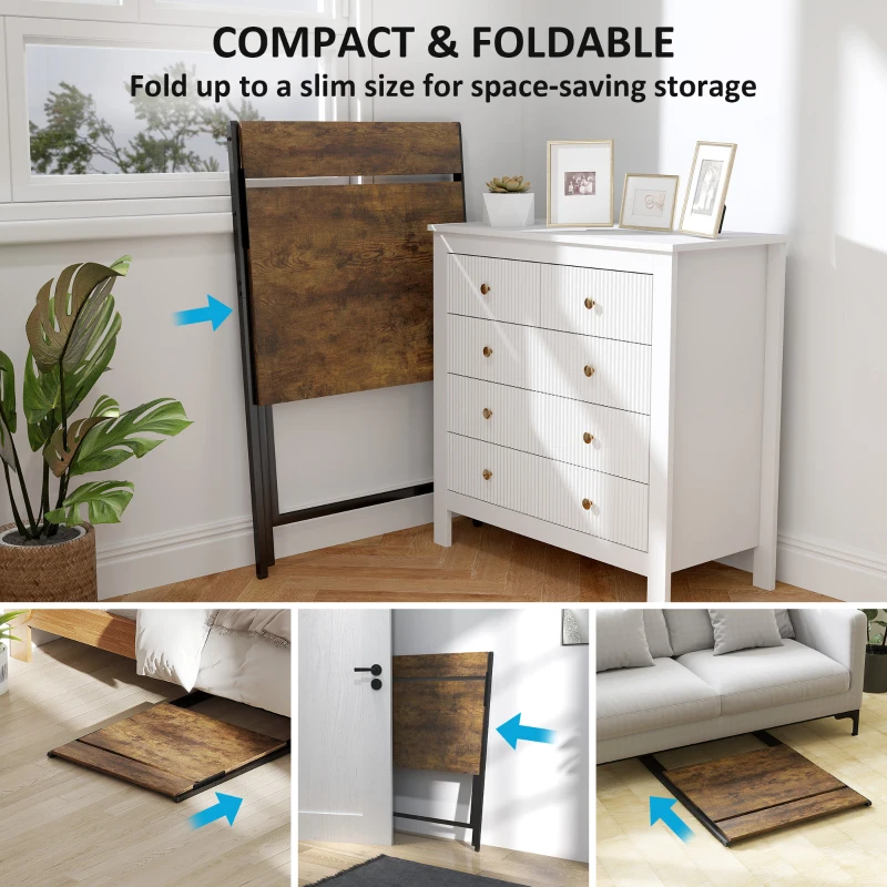 HOMCOM Folding Computer Desk, 27.6" Foldable Desk with Monitor Shelf for Small Space, Home Office, Easy Assembly, Rustic Brown
