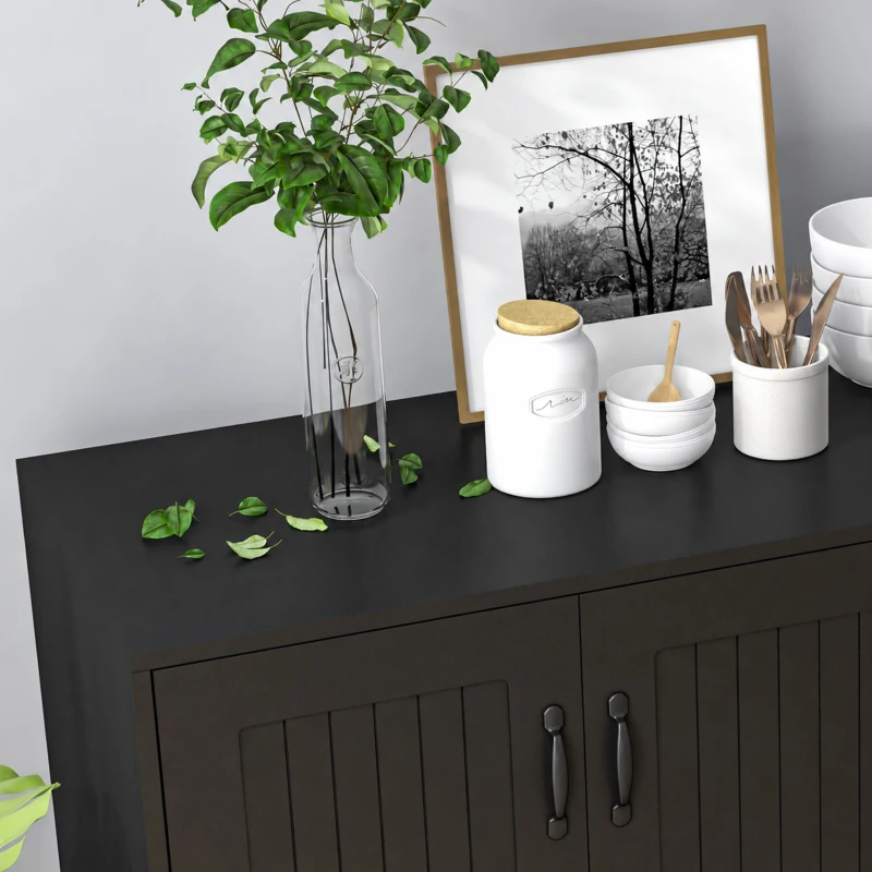 HOMCOM Modern Sideboard Buffet Cabinet with 4 Drawers and 2 Beadboard Doors, Kitchen Storage Cabinet, Black