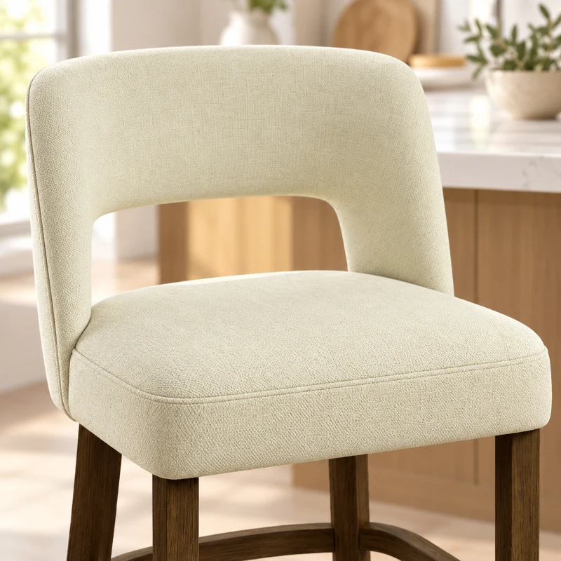 HOMCOM Bar Stools Set of 2, 26" Counter Height Stools with Curved Backrest, Footrest, for Kitchen Island, Dining Room, Beige