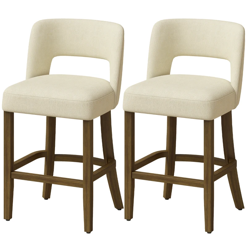 HOMCOM Bar Stools Set of 2, 26" Counter Height Stools with Curved Backrest, Footrest, for Kitchen Island, Dining Room, Beige