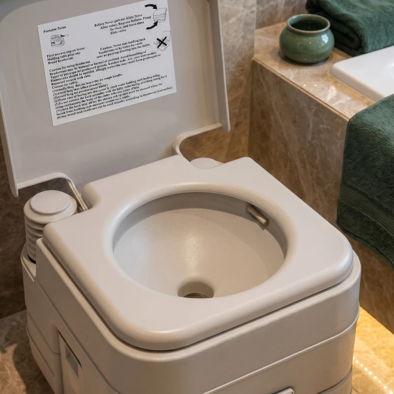 Outsunny Portable Camping Toilet, Porta Potty with 2.6 Gal Waste Tank & 2.6 Gal Flush Tank, Leak-Proof and Odourless