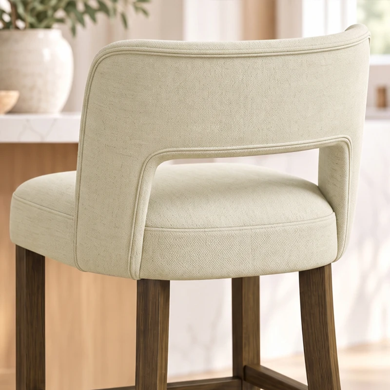 HOMCOM Bar Stools Set of 2, 26" Counter Height Stools with Curved Backrest, Footrest, for Kitchen Island, Dining Room, Beige