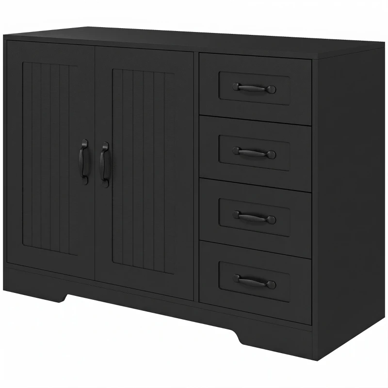 HOMCOM Modern Sideboard Buffet Cabinet with 4 Drawers and 2 Beadboard Doors, Kitchen Storage Cabinet, Black