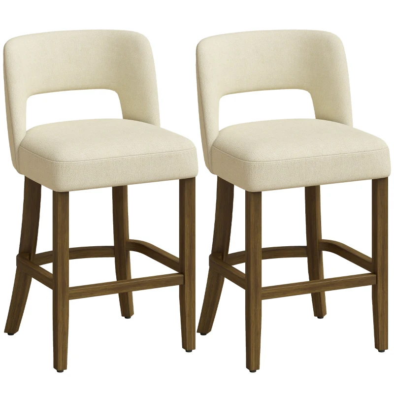 HOMCOM Bar Stools Set of 2, 26" Counter Height Stools with Curved Backrest, Footrest, for Kitchen Island, Dining Room, Beige