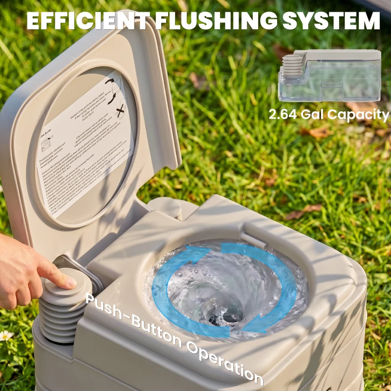 Outsunny Portable Camping Toilet, Porta Potty with 2.6 Gal Waste Tank & 2.6 Gal Flush Tank, Leak-Proof and Odourless