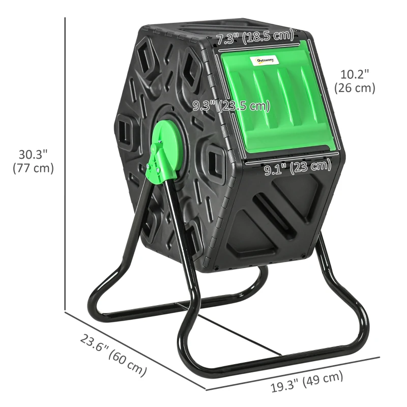 Outsunny Rotating Composter, Compost Bin with 24 Vents and Steel Legs, 17 Gallon, Green