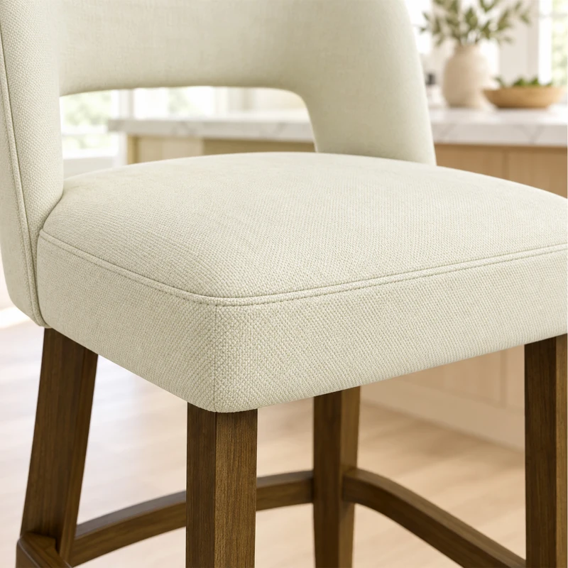 HOMCOM Bar Stools Set of 2, 26" Counter Height Stools with Curved Backrest, Footrest, for Kitchen Island, Dining Room, Beige
