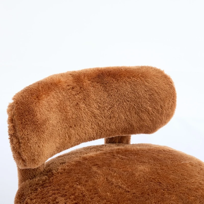 Cozy Fur Fabric Accent Chair with Padded Seat Cushion, Stylish Slipper Chair for Living Room Bedroom Vanity, 28.5'' L x 28.5"W x 30" H, Khaki