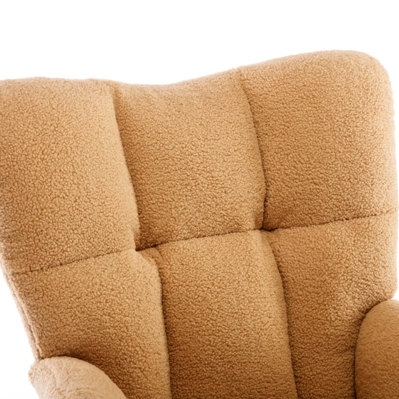 Cozy Teddy Fabric Glider Rocking Chair with Wooden Frame, Chic Nursery Accent Chair with 250 lb Capacity, 31.5'' L x 27.5" W x 37.5" H, Khaki