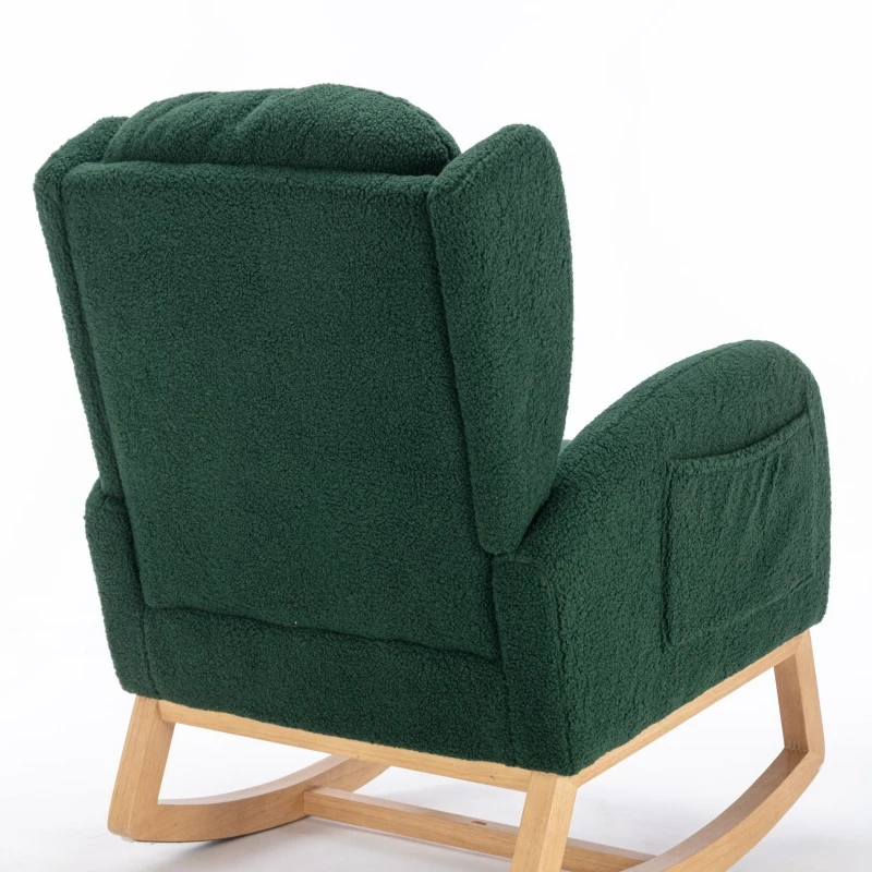 Elegant Teddy Fabric Rocking Chair with Ergonomic Backrest and Plush Filling, Accent Chair with Wooden Legs, 38'' L x 28" W x 40" H, Green