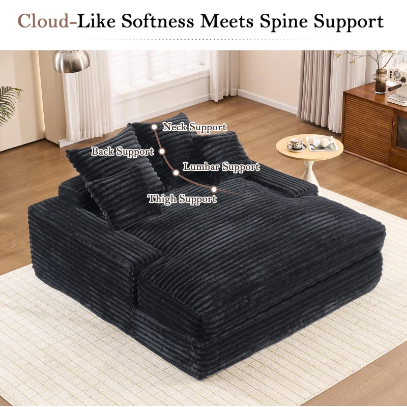 Spacious Corduroy Chaise Lounge Sofa with High-Resilience Foam, Plush Sleeper Couch for Living Room Apartment, 69'' L x 65.5"W x 24.5" H, Gray