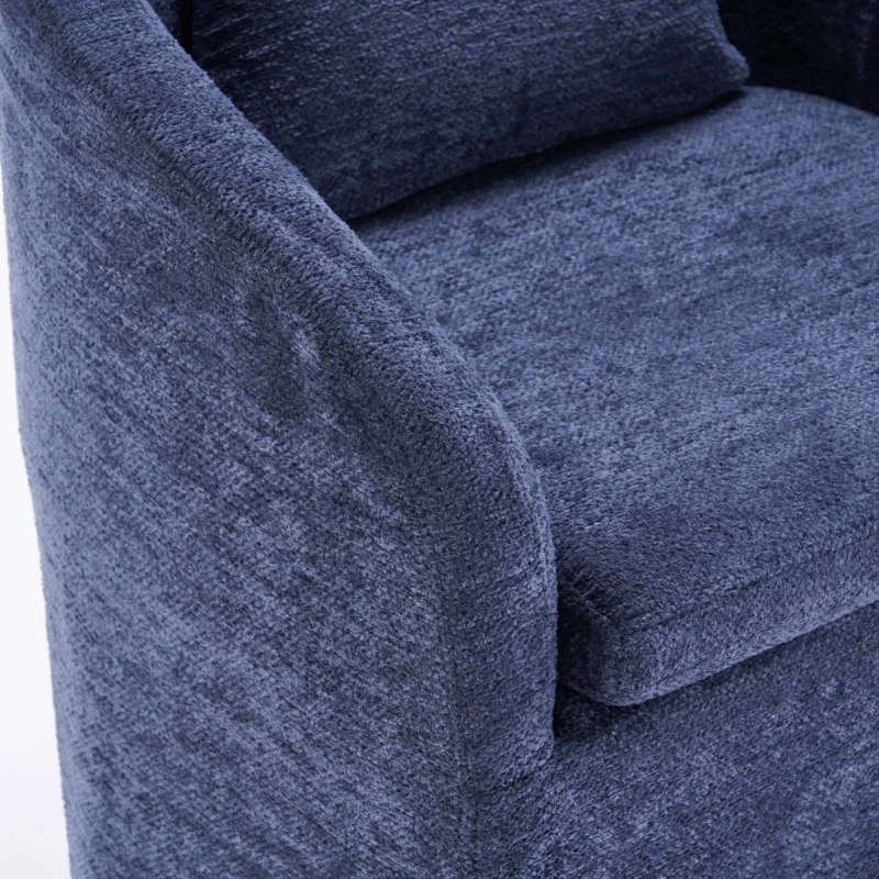 Soft Elegant Chenille Dining Armchair with Back Cushion, Modern Ergonomic Swivel Chair with Universal Wheels, 22'' L x 24.5" W x 30" H, Blue